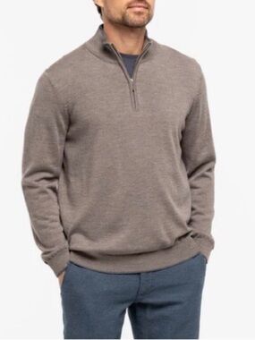 Ash & Erie Merino Wool Quarter Zip Sweater Taupe Medium NWOT